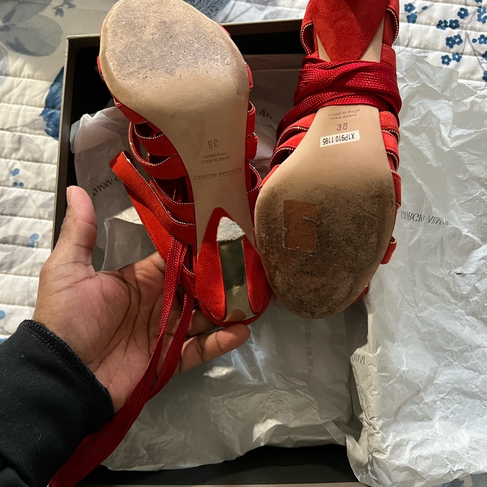 GIORGIO ARMANI Red Sandals w Heel & Braided Laces - Picture 11 of 13